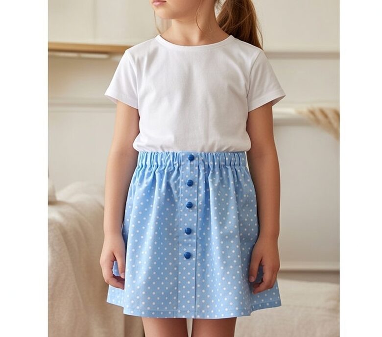 Blue skirt with dots