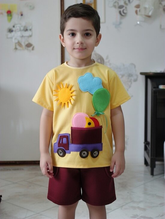 Bordo-dzeltens zēnu kostīms